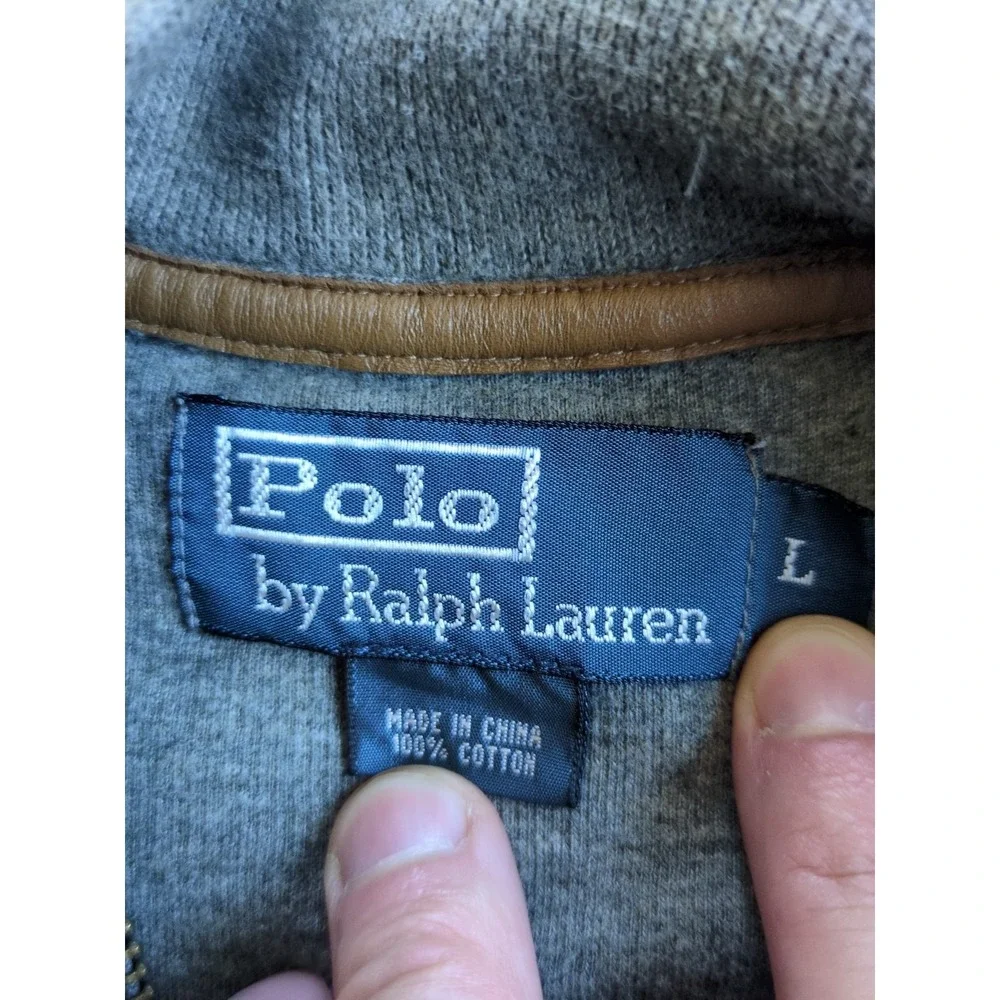 VTG Polo Ralph Lauren Full Zip Cotton Jacket Mock Neck Gray Size Large
